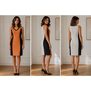 VTG Elie Tahari Womens Colorblock Sleeveless V-Neck Shift Dress Size 8 Classic